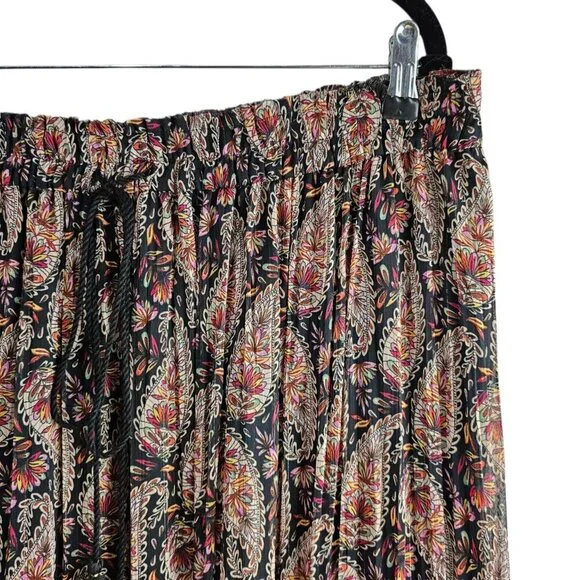 ZARA New Paisley Floral Print Metallic Boho Tiered Full Black Midi Skirt - Picture 4 of 13